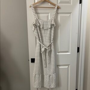 Banana Republic Striped White and Gray Midi Dress with Belt Size 14